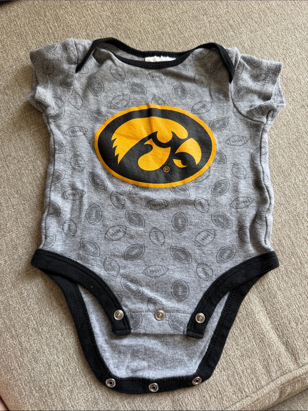 Iowa Hawkeyes Logo Grey & Black Baby One-Piece Bodysuit